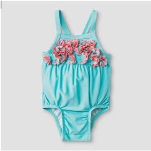 Cat & Jack Baby Girls'‎ Floral One Piece Swimsuit Mint/Pink Size 6-9M